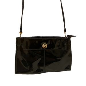Black Faux Patent Leather Shoulder Bag Purse